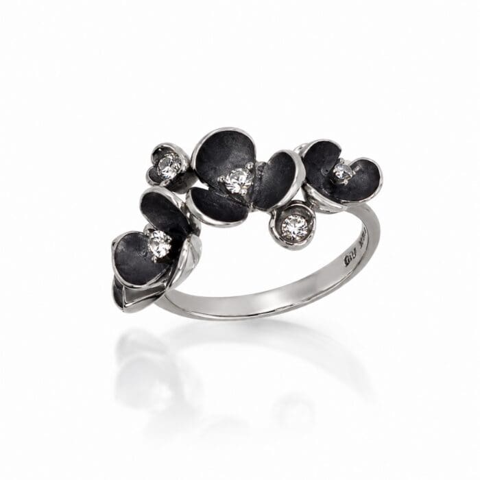 by Bonells sølv Flora Noir ring - 3147