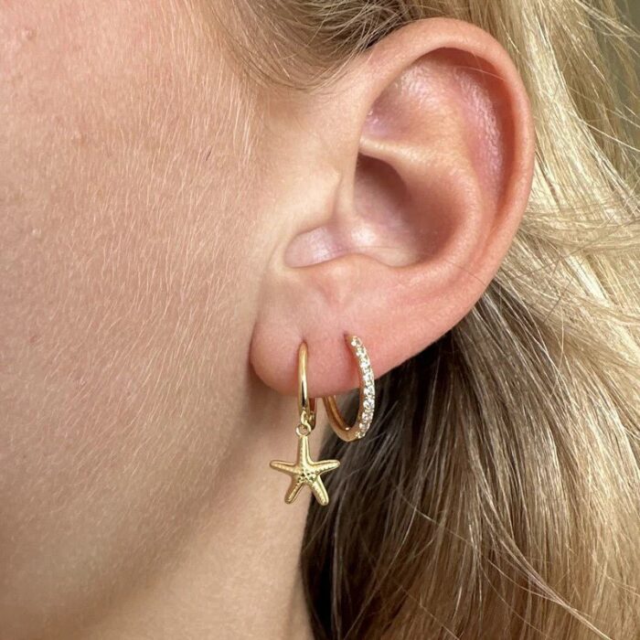 Alternative view of Merle Perle Forgyldt sølv Søstjerne øreringe - ME-218-GP