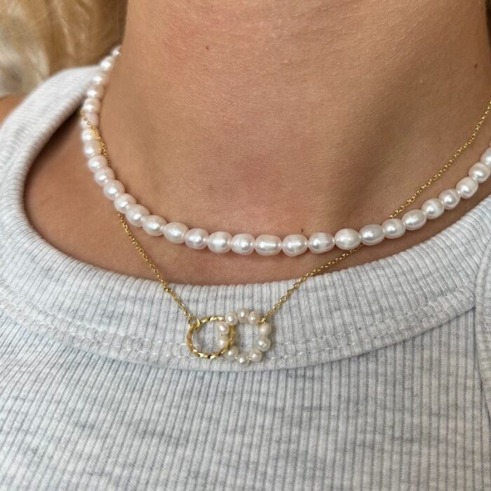 Alternative view of Merle Perle forgyldt sølv Dobbelt Cirkel halskæde - MN-616-GP